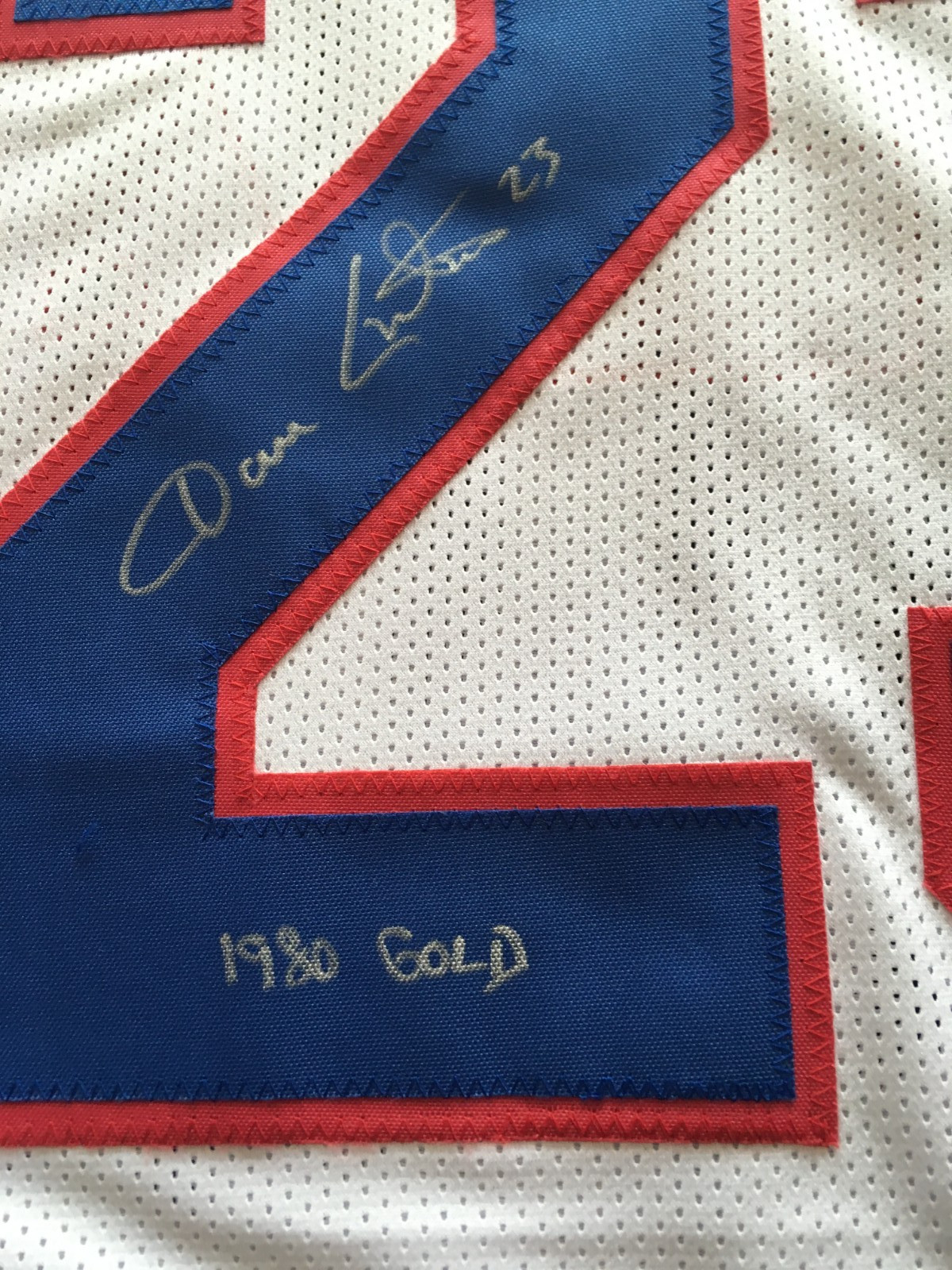 DAVE CHRISTIAN AUTOGRAPHED 1980 OLYMPIC JERSEY J.S.A. AUTHENTICATED