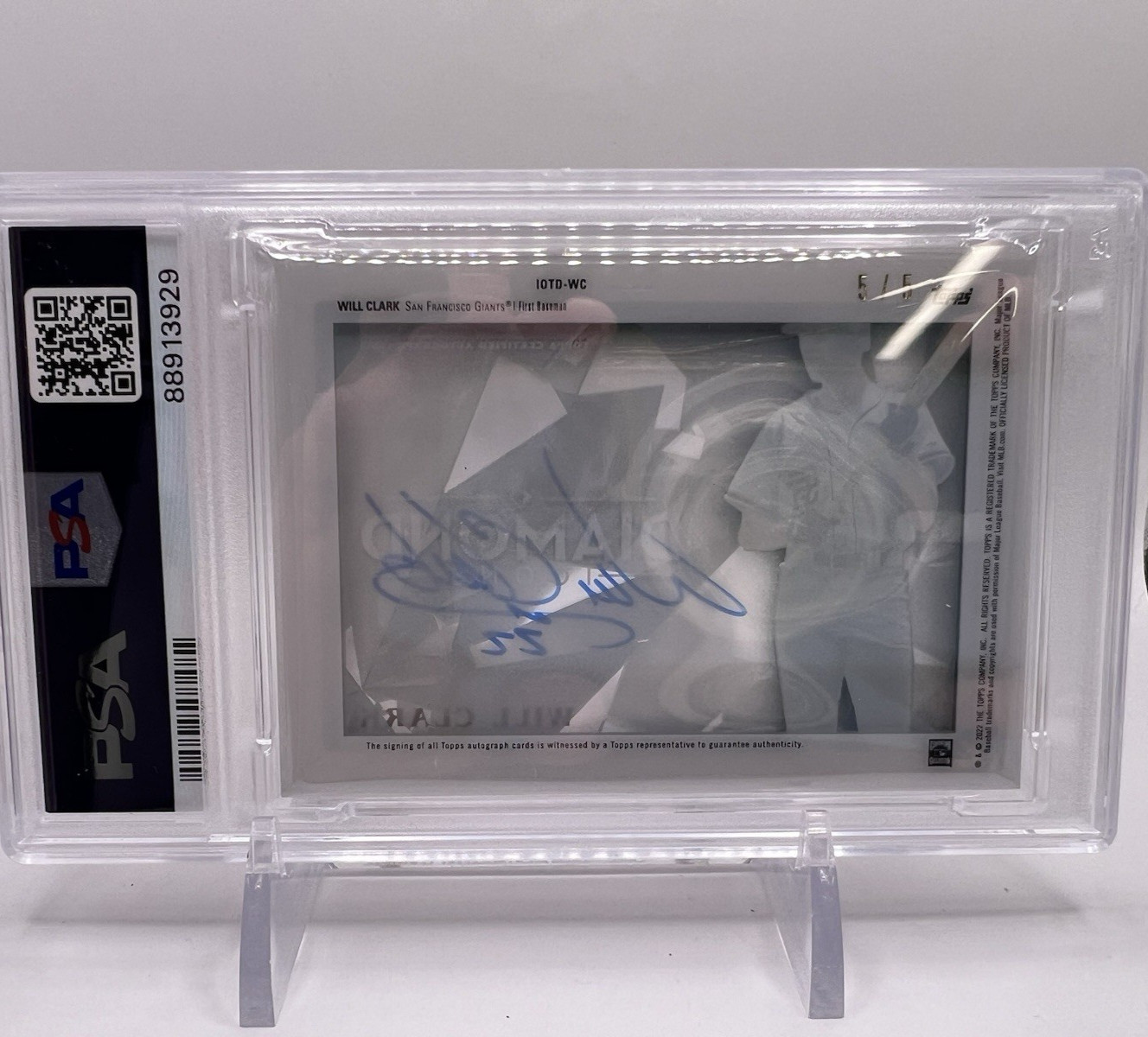 2022 Topps Diamond Icons Will Clark Black Clear Auto /5 PSA 9 Mint Giants