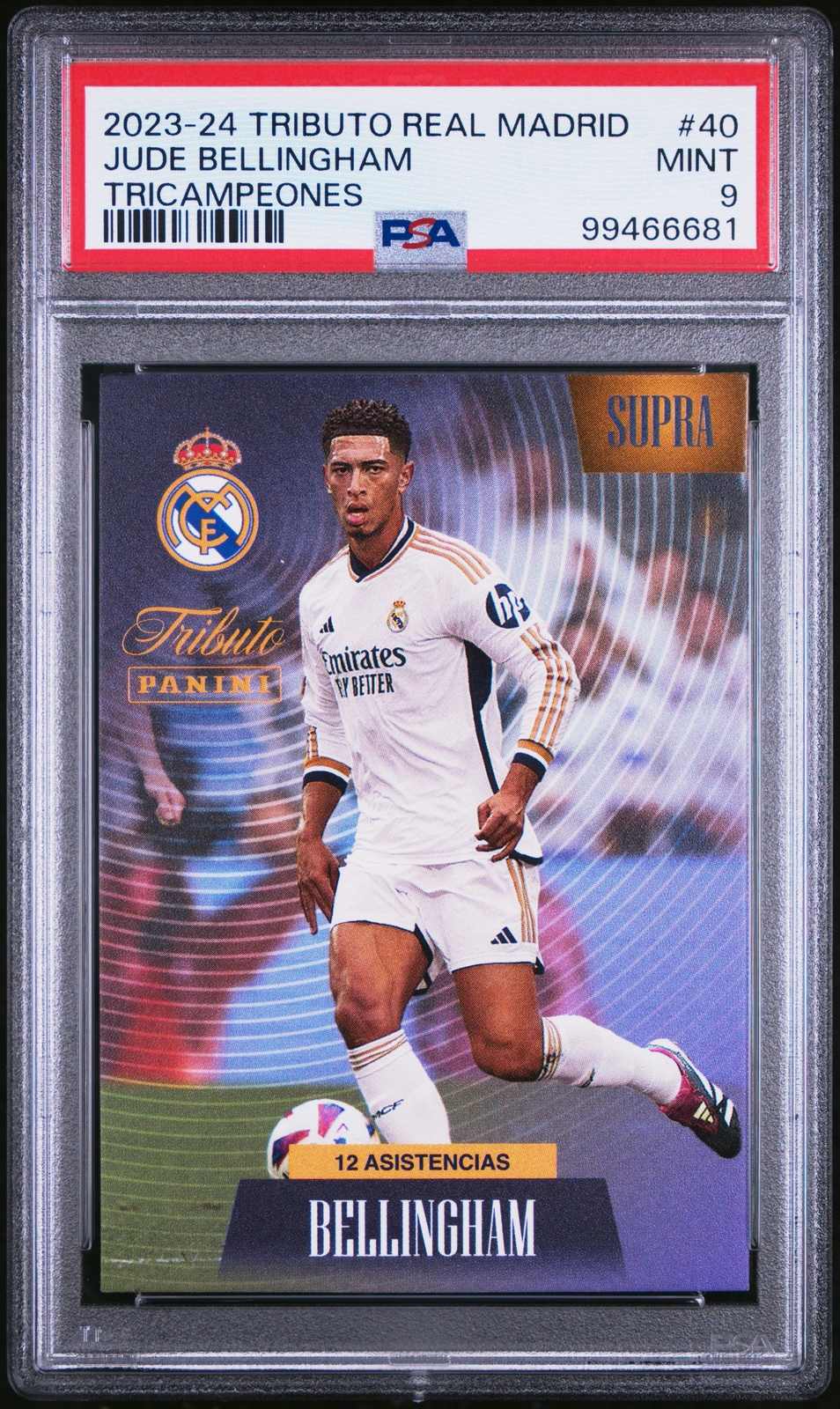2023 PANINI TRIBUTO REAL MADRID TRICAMPEONES #40 JUDE BELLINGHAM PSA 9