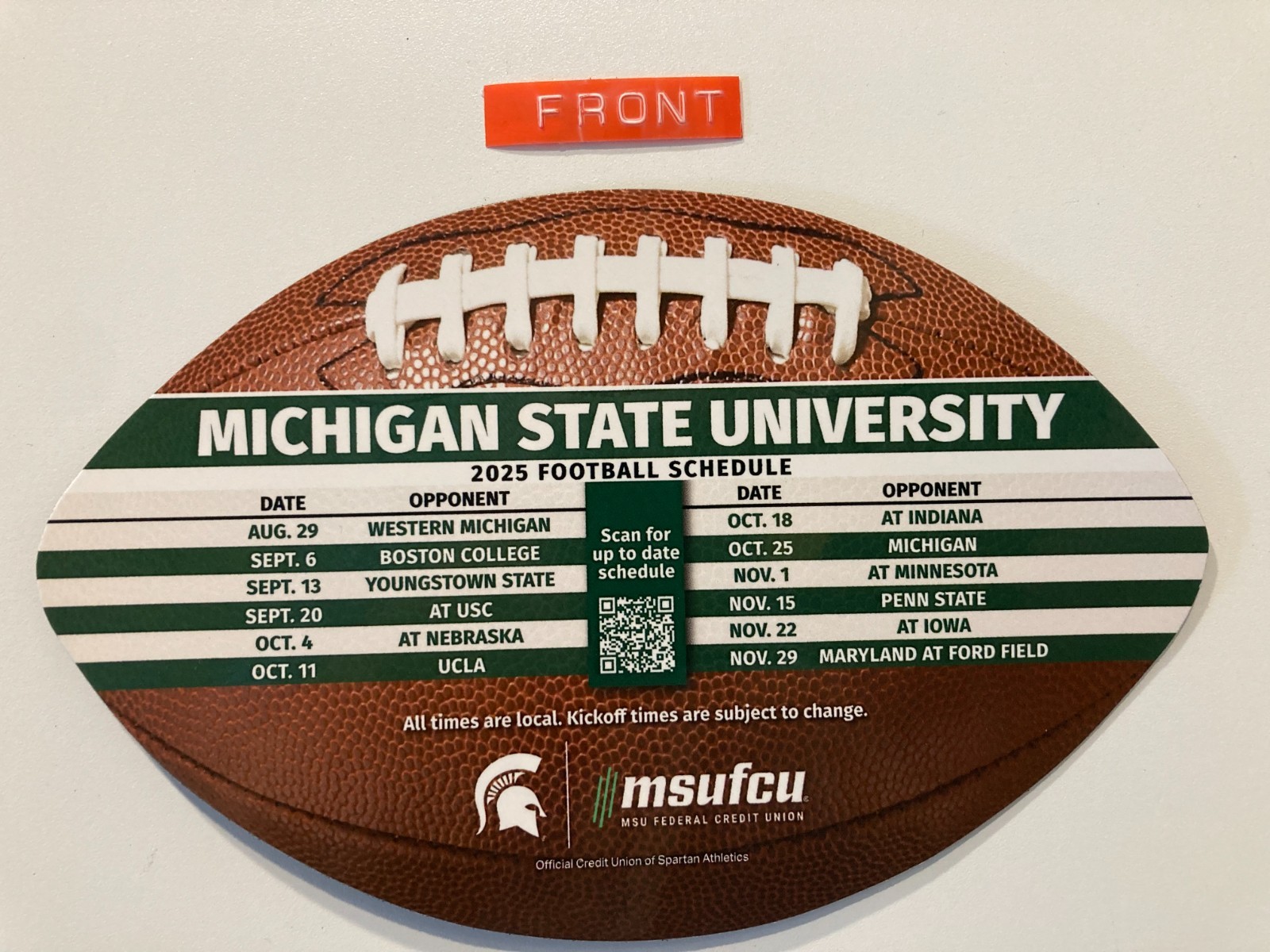 MICHIGAN STATE UNIVERSITY 2025-2026 MAGNETIC FOOTBALL SCHEDULE 7″ X 4 ” NEW