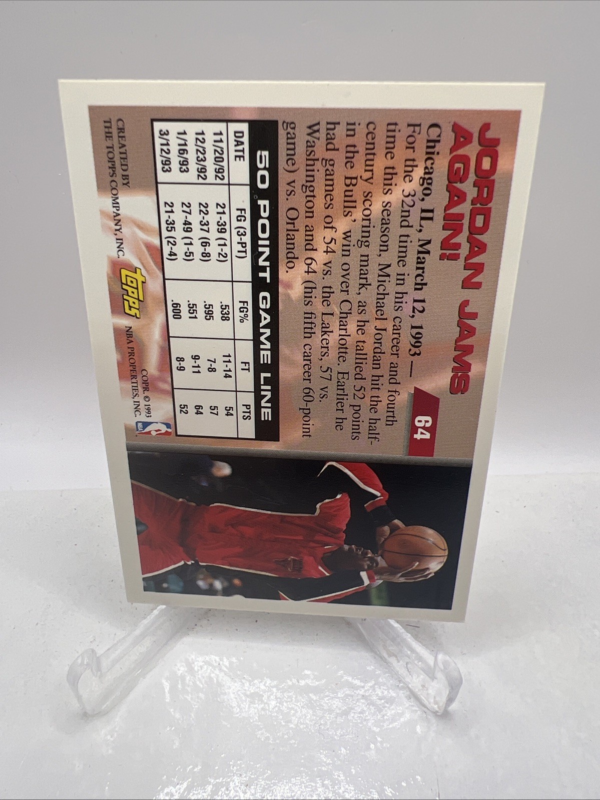 1994-95 Topps 50 Pt Club MICHAEL JORDAN Card 64 Bulls HOF GOAT