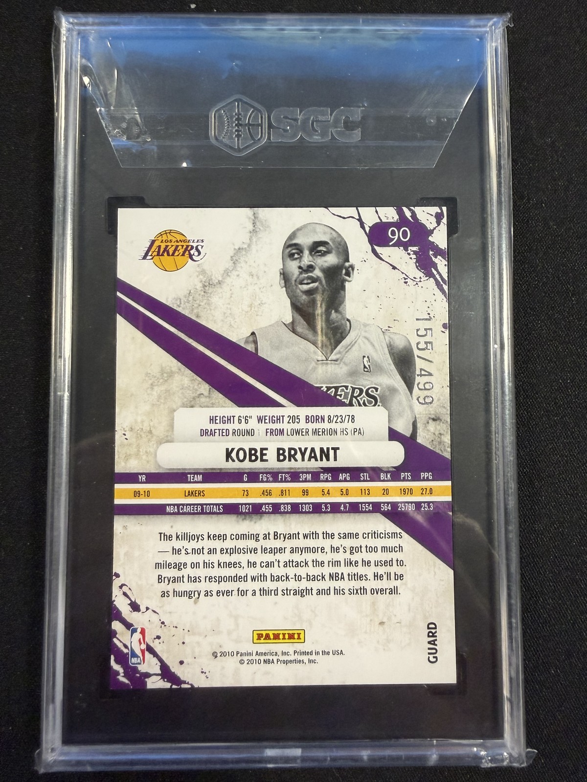 2010-11 Panini Rookies & Stars #90 Kobe Bryant Gold SGC 8.5 #/499 POP 1