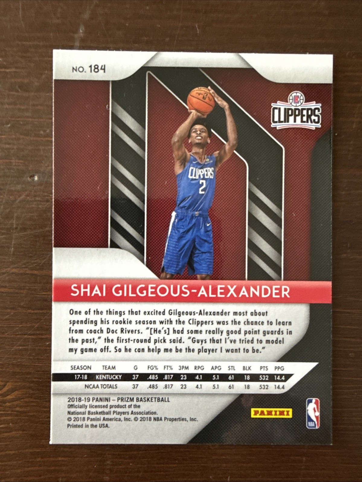 2018-19 Panini Prizm – Shai Gilgeous-Alexander #184 (RC)