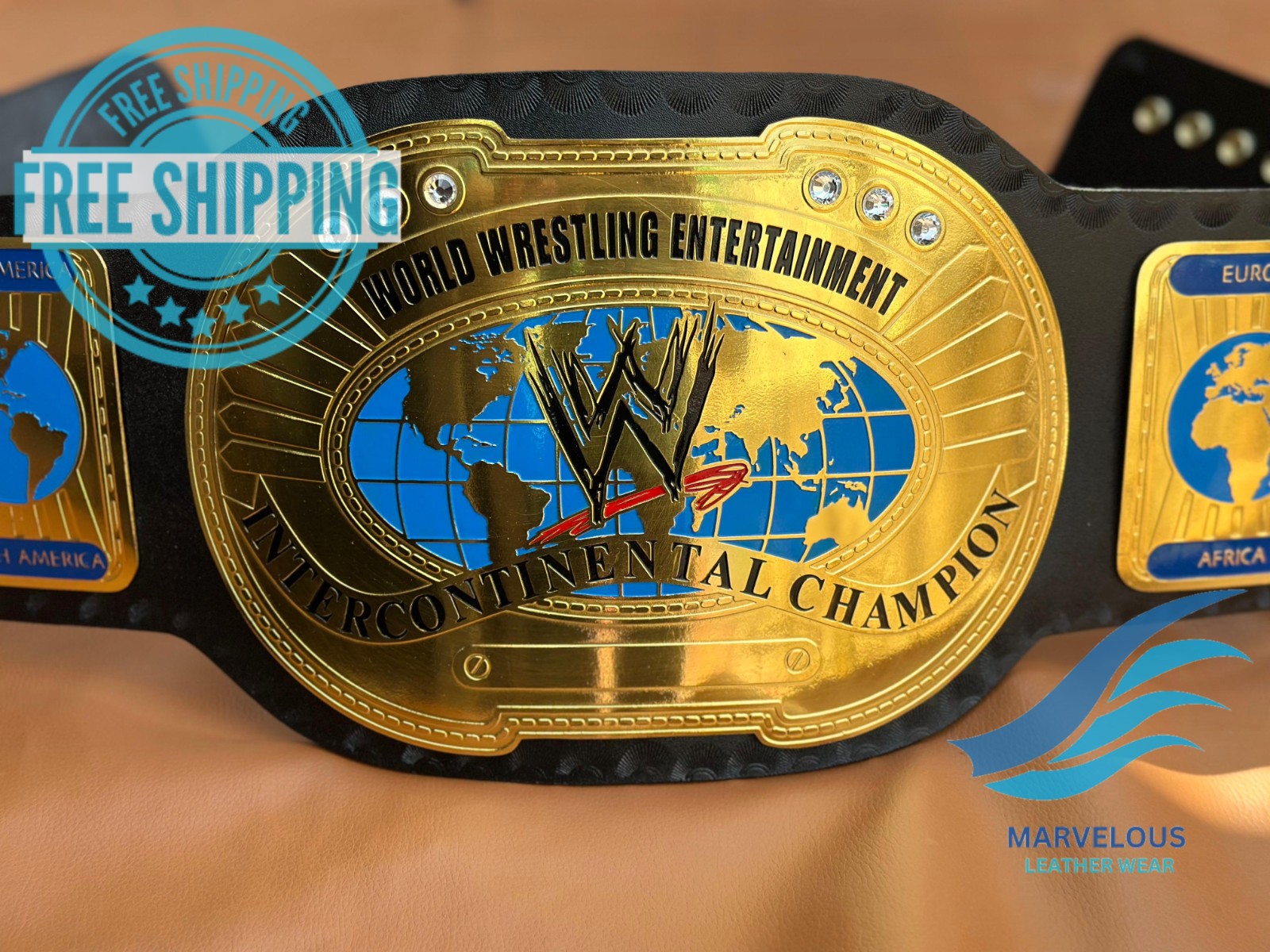 Oval Intercontinental Wrestling Championship Replica Title Belt Adult 2mm Brass