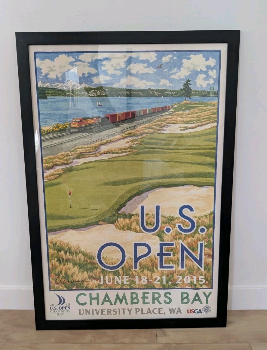 Chambers Bay 2015 US Open Framed Artist Signed Poster 24×36