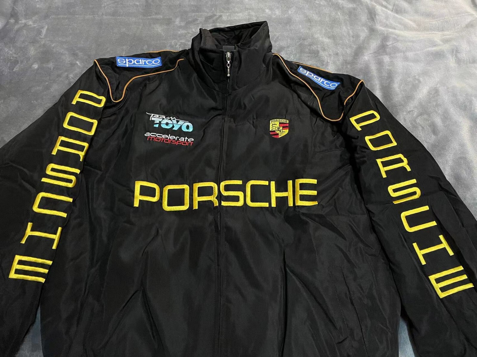 Unisex Adult Jacket Black Ebroidered Cotton Padded F 1 Racing Jacket