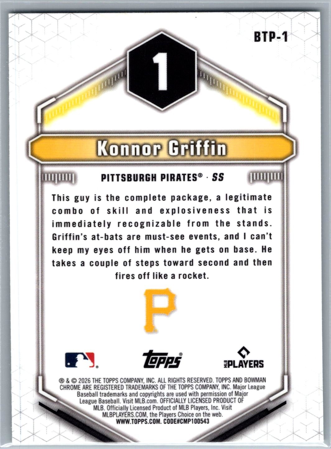 2026 Bowman Chrome Konnor Griffin Scouts Top 100 Green Refractor /99 BTP-1