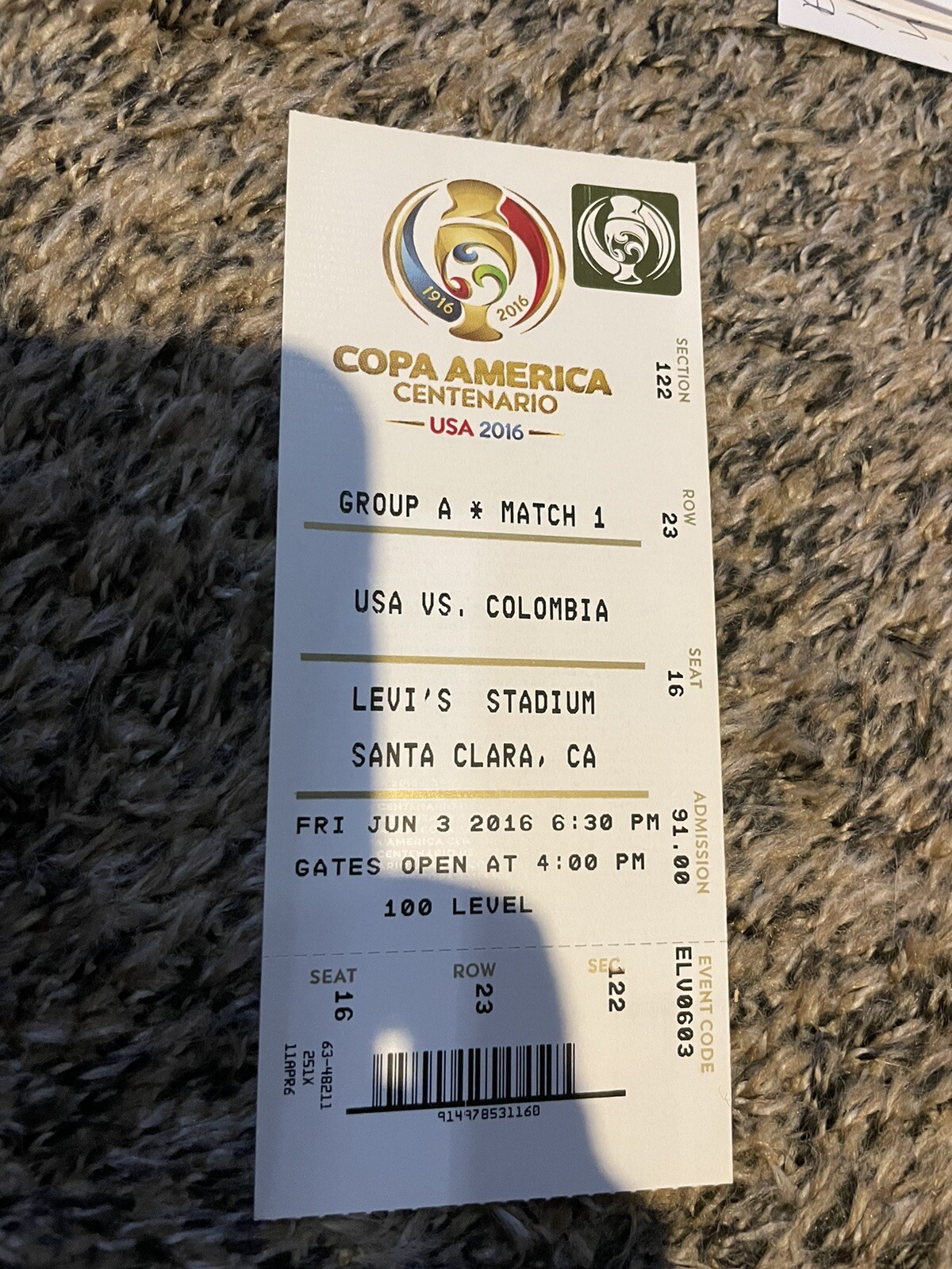 2016 COPA AMERICA SOCCER COLOMBIA VS USA 6/3 TICKET STUB CHRISTIAN PULISIC DEBUT