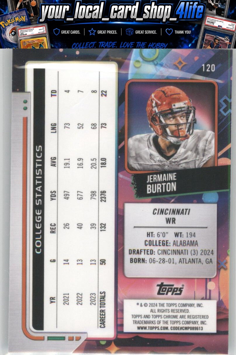 2024 Topps Chrome Cosmic #120 Jermaine Burton Rookie Cincinnati Bengals