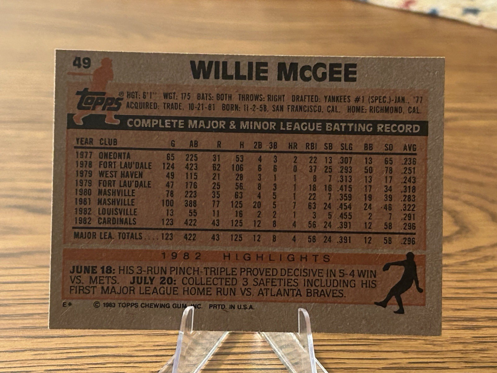 1983 Topps Willie McGee #49 RC