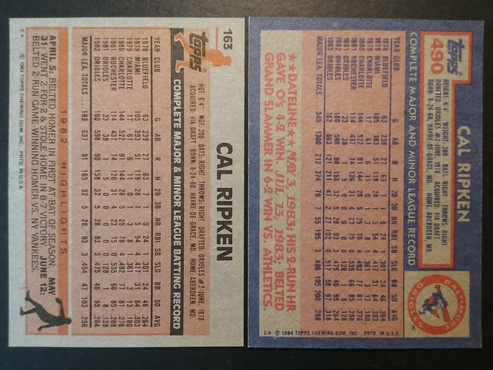 TOPPS BASEBALL LOT OF 4 CAL RIPKEN JR CARDS 1983,84,85,86 NM-MT
