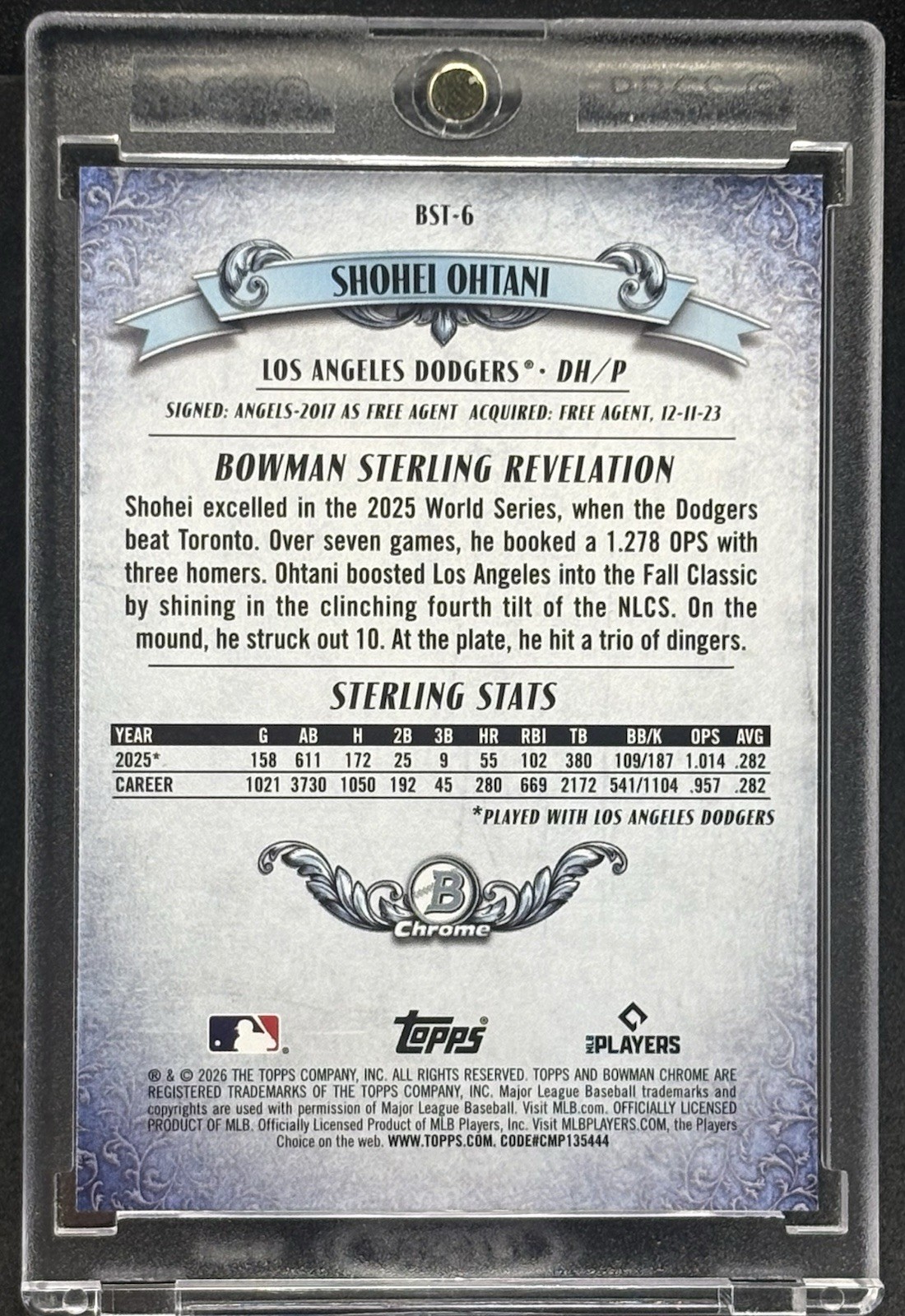 Shohei Ohtani RARE STERLING REFRACTOR TOPPS INVESTMENT CARD DODGERS MVP MINT