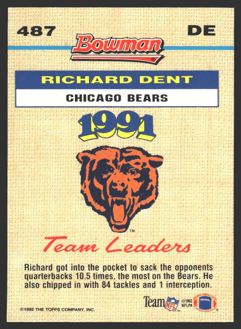 Richard Dent #487 1992 Bowman Chicago Bears