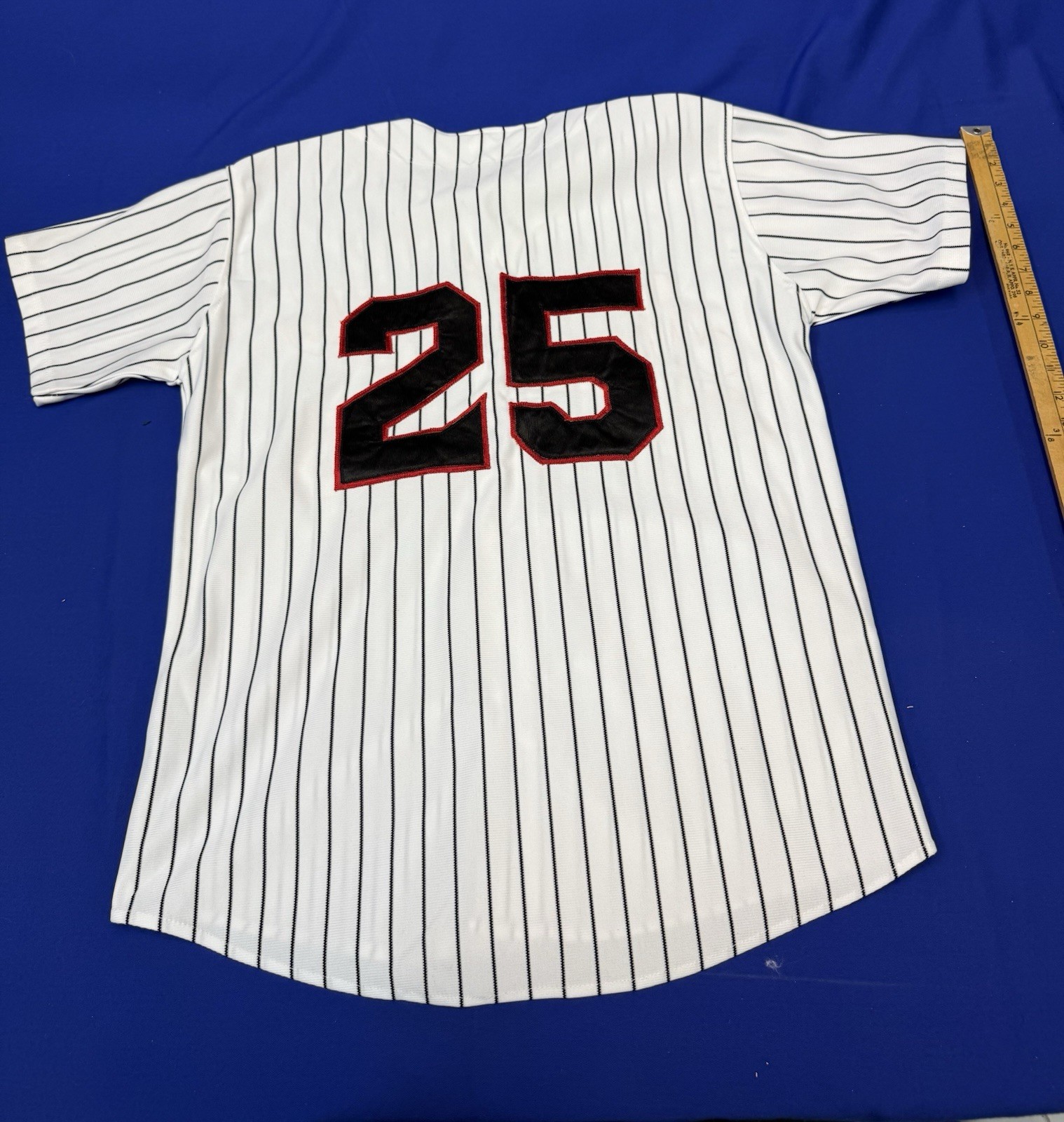 Nicaragua Baseball Jersey #25 Pinstripe White Black Red Men’s Large