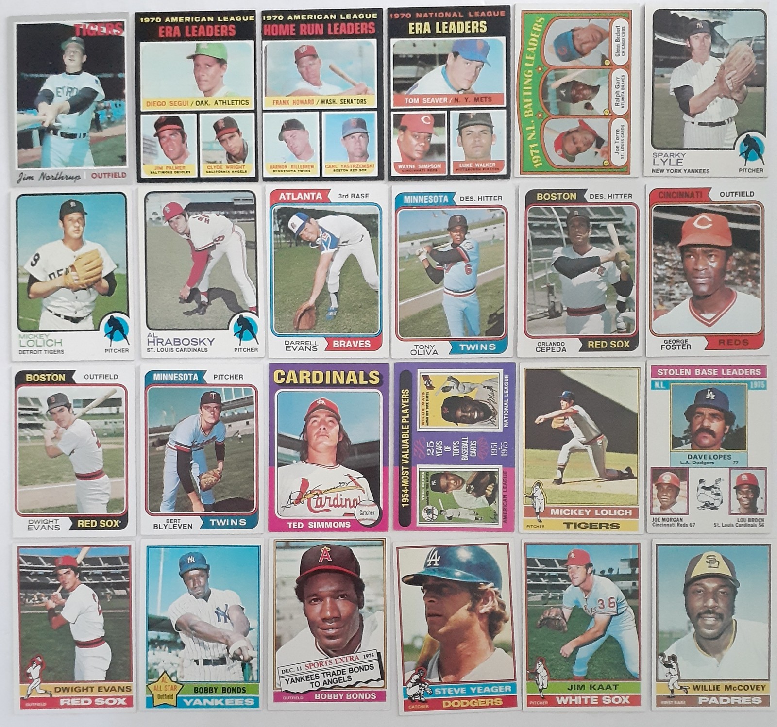 1970’s Topps Baseball, 45 Cards- Stars & Hall Of Famers Only, EX to NM+