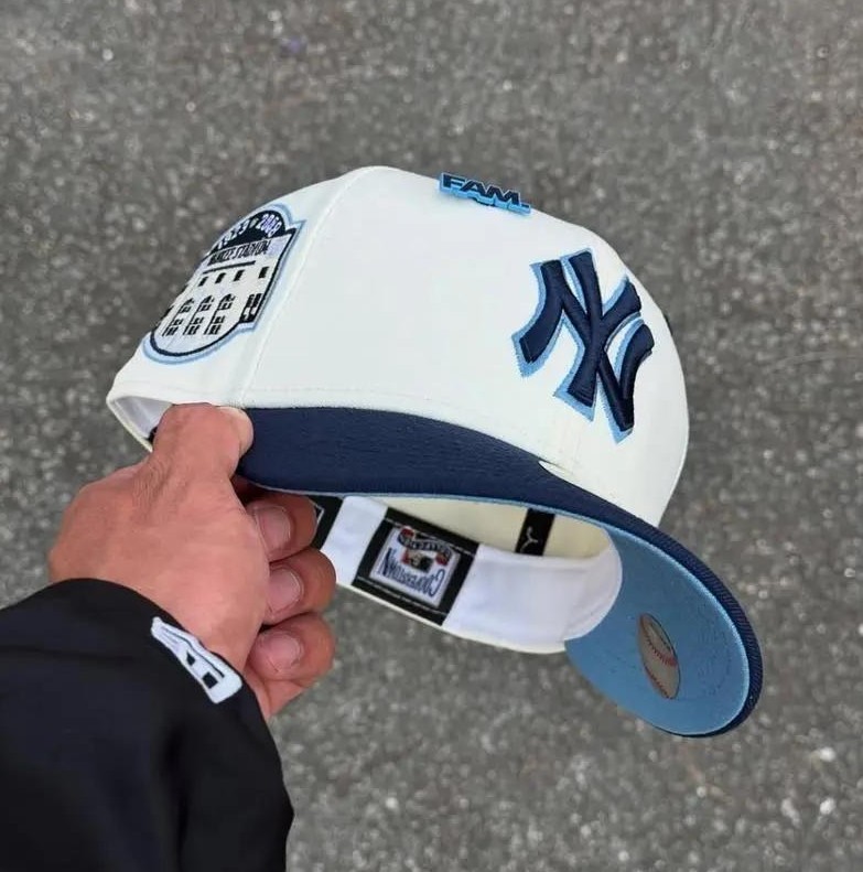 NEW!!! Cream NY Yankees 9FORTY Snapback Hat, Navy & Sky Blue Embroidered NY Logo