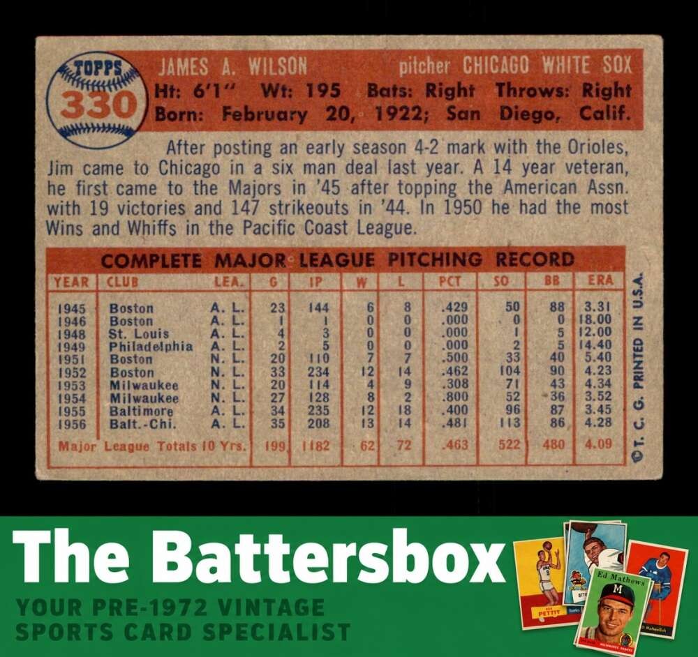 1957 Topps #330 Jim Wilson VG/VGEX X3760180