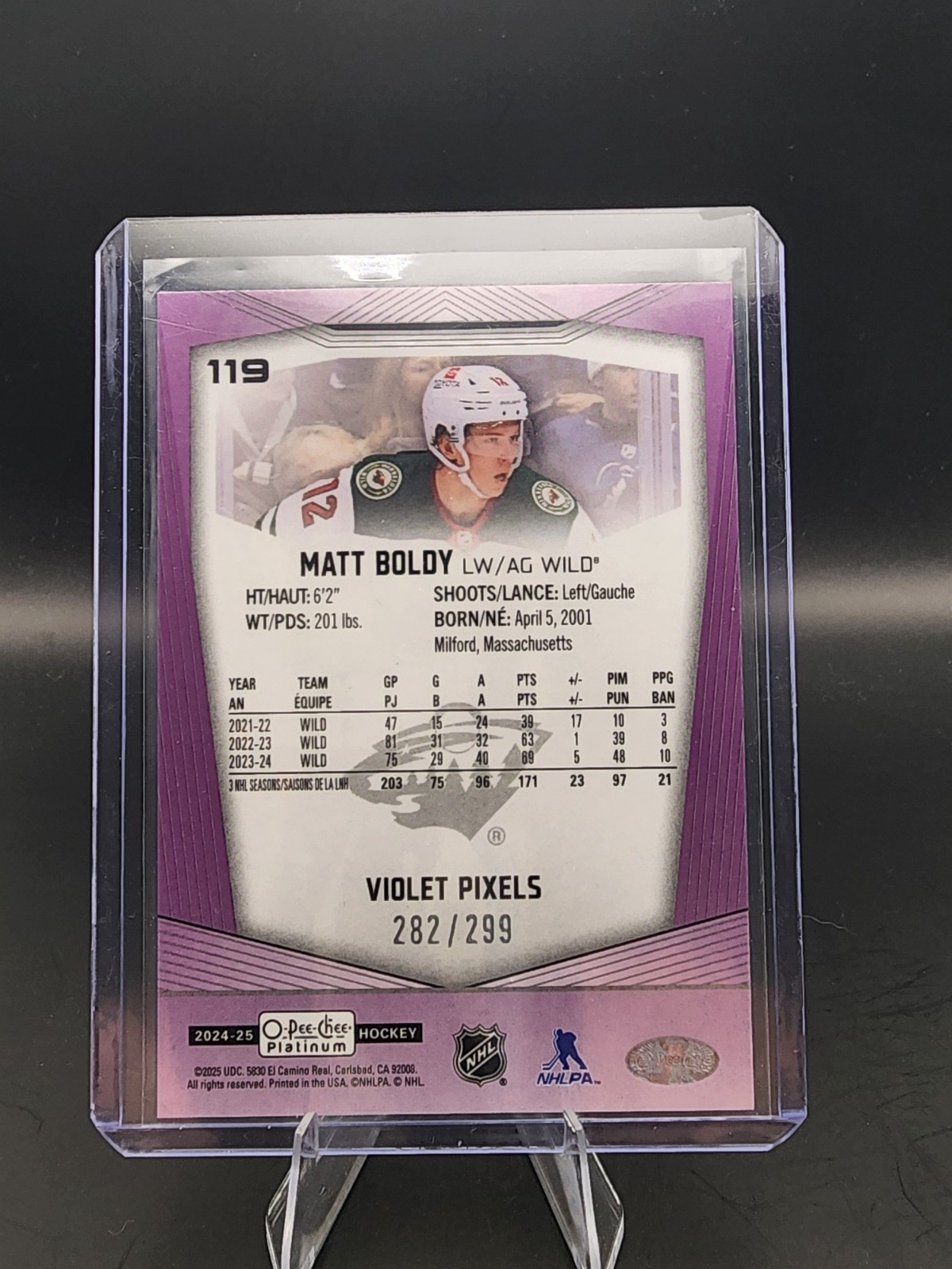 2024-25 O-Pee-Chee Platinum – Matt Boldy #119 Violet Pixels /299