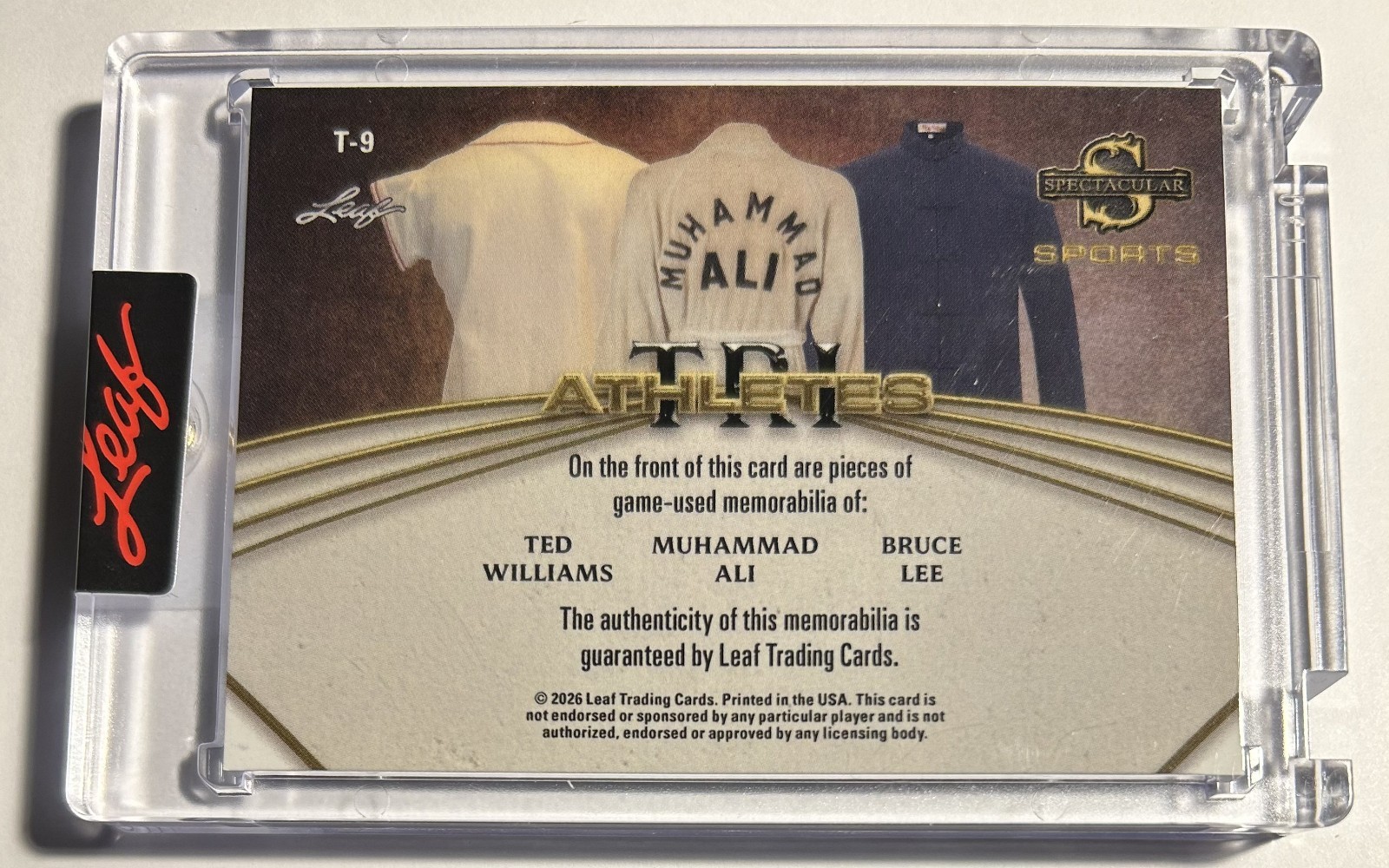 2026 Leaf Spectacular TED WILLIAMS MUHAMMAD ALI BRUCE LEE Game Used Relic 1/5