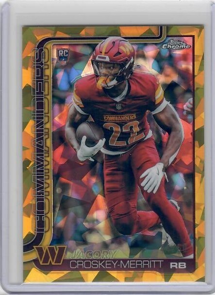 2025 Topps Chrome Sapphire Jacory Croskey-Merritt RC Gold Refractor Rookie #/50
