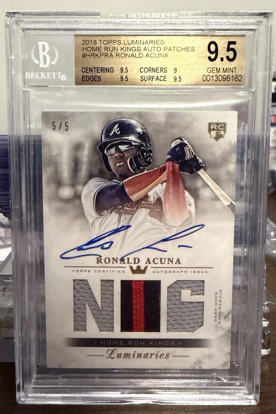 2018 Topps Luminaries Ronald Acuna Jr Rookie Patch Auto RPA #5/5 BGS 9.5 10