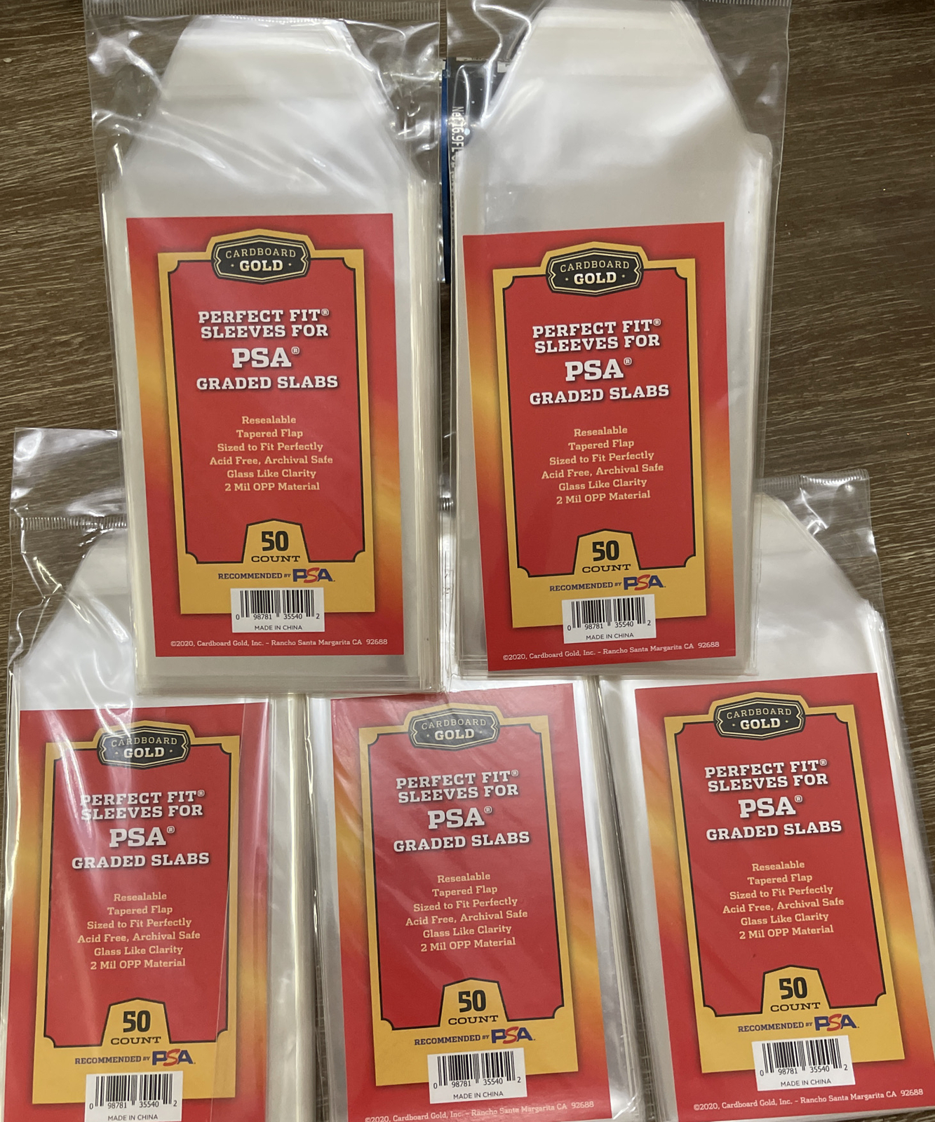 250 Cardboard Gold PERFECT FIT SLEEVES for PSA GRADED SLABS – 2mil – PSA Logo
