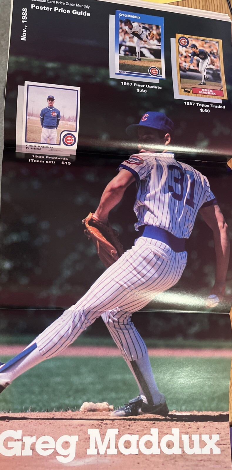 November 1988 Baseball Card Price Guide Galarraga w/ Greg Maddux Poster