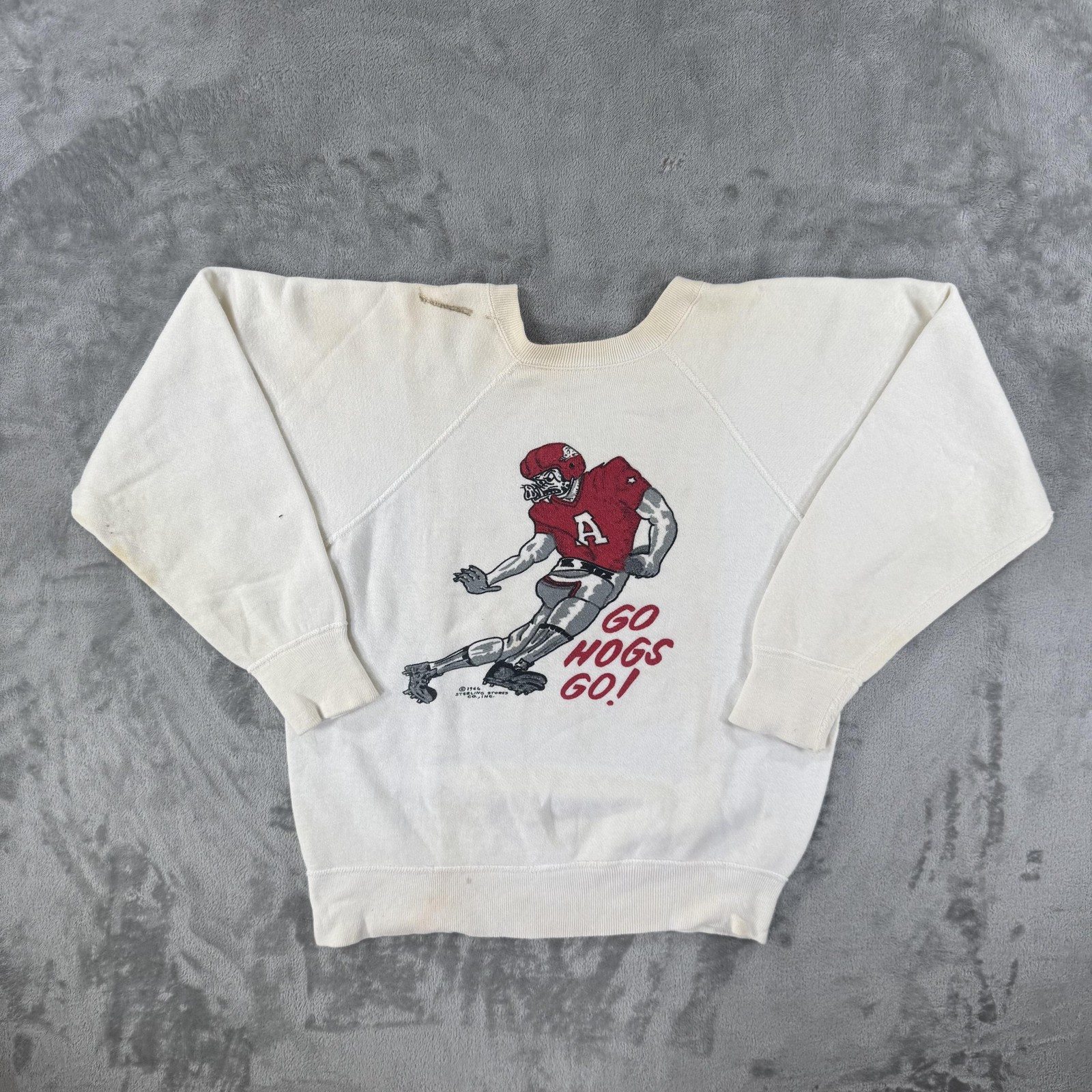 Vintage 1966 Arkansas Razorbacks Sweatshirt Mens Small White Football Go Hogs Go
