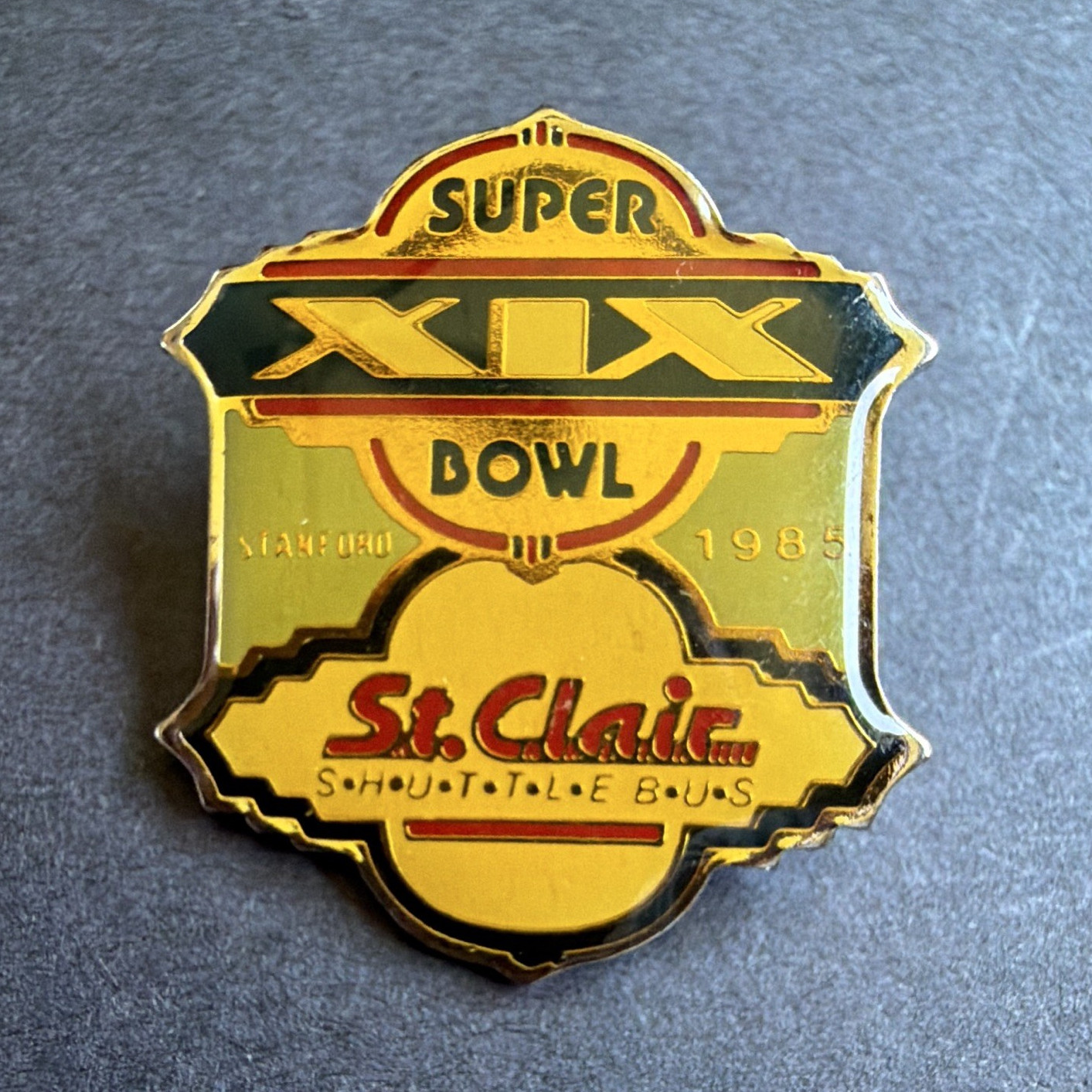 Peter David Inc Super Bowl XIX 1985 St. Clair Shuttle Bus Gold NFL Pin