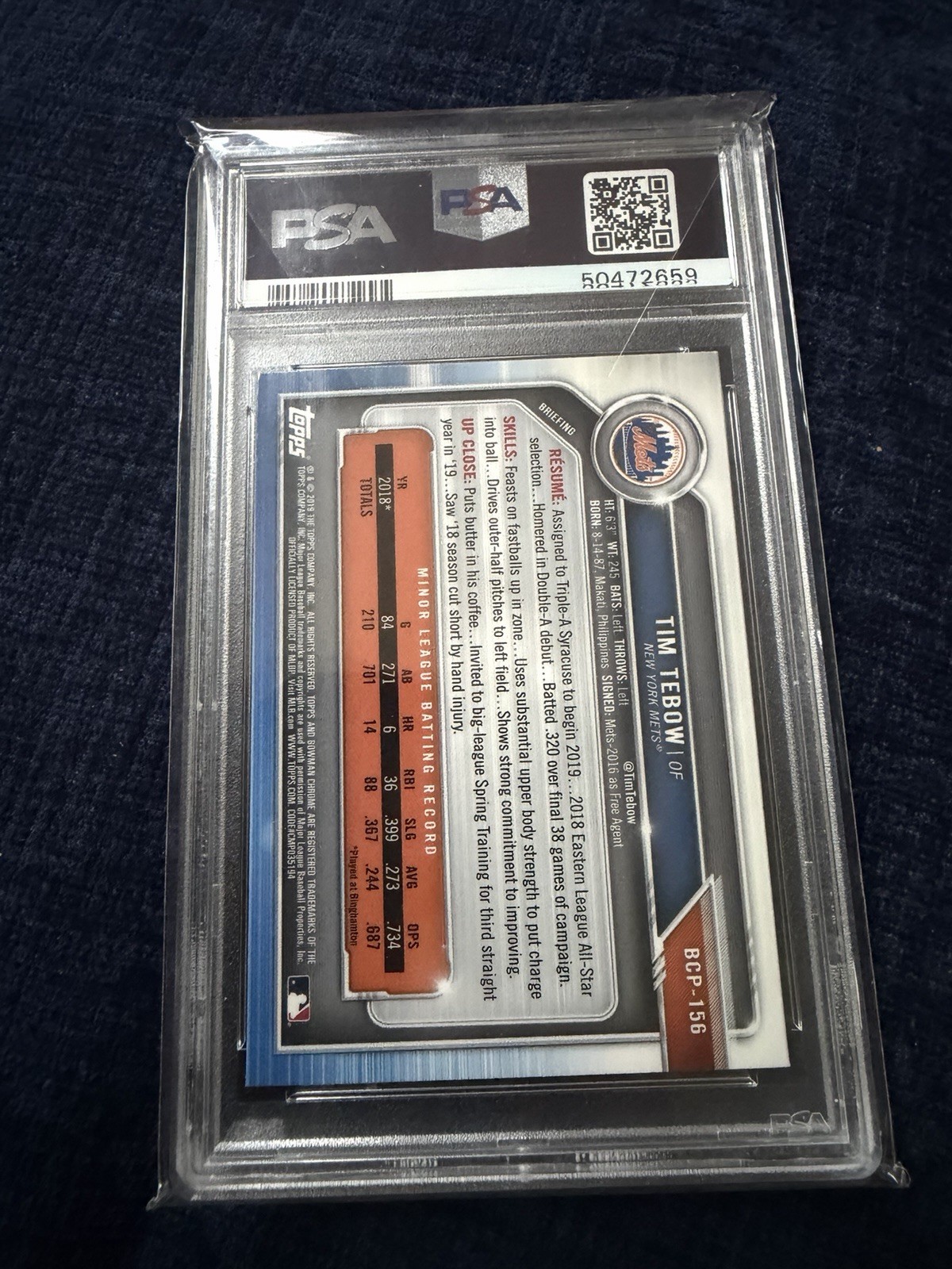 2019 Bowman Chrome – Prospects Tim Tebow #BCP-156 PSA 10