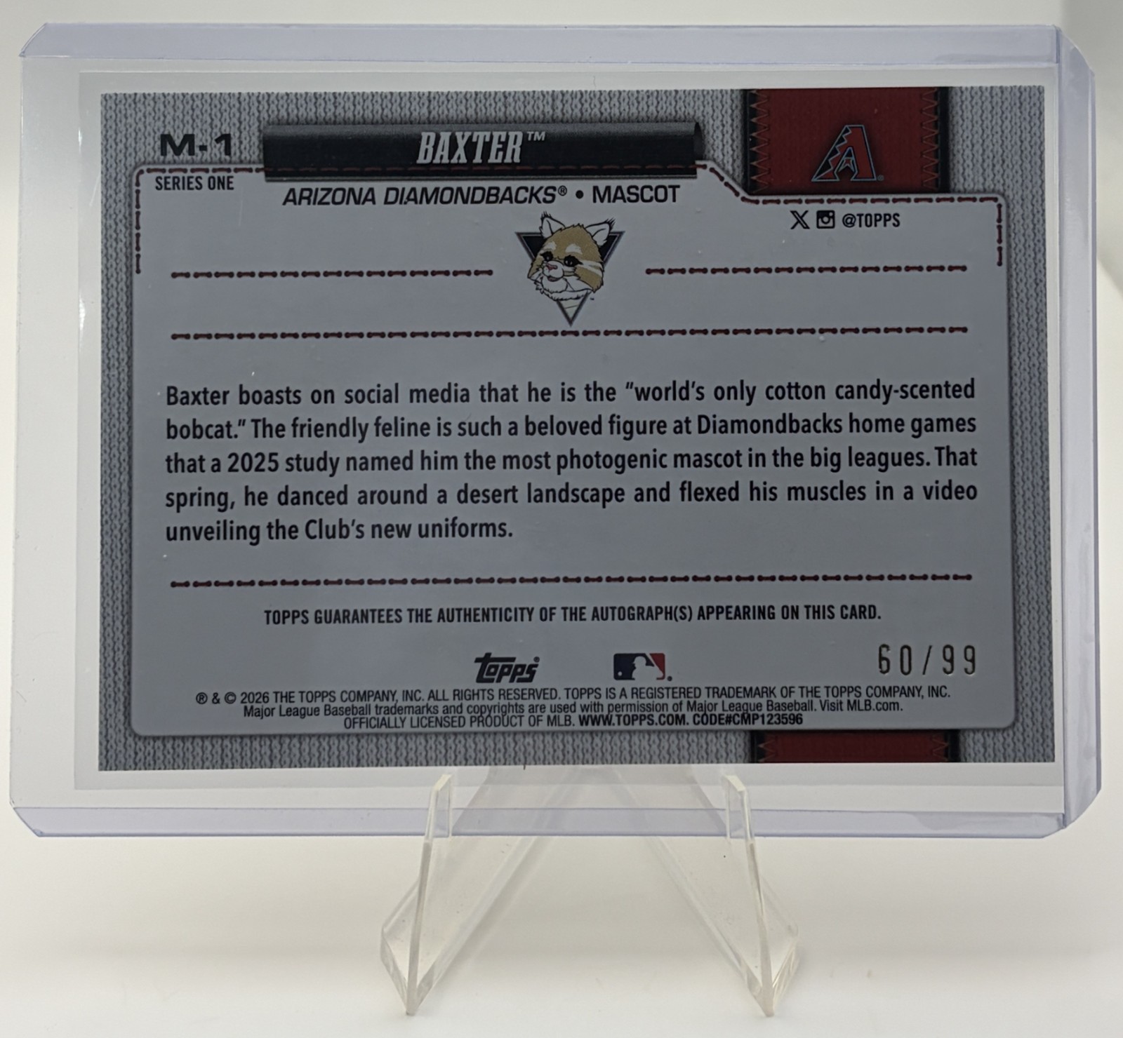 2026 Topps Series 1 BAXTER Mascot AUTO Arizona Diamondbacks #M-1 60/99