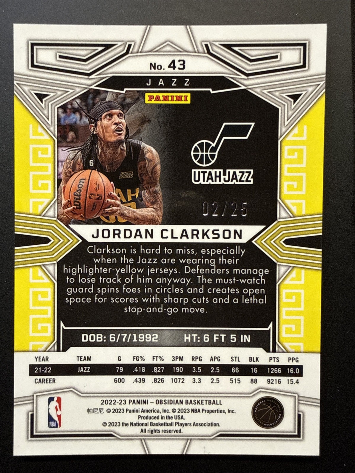 Jordan Clarkson 2022-23 Panini Obsidian Basketball Green Flood Prizm /25 #43