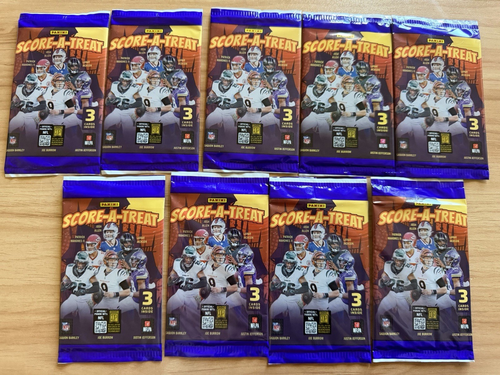 (9x LOT) 2025 Score-A-Treat – Panini NFL Football Halloween Sealed 3 Card Packs