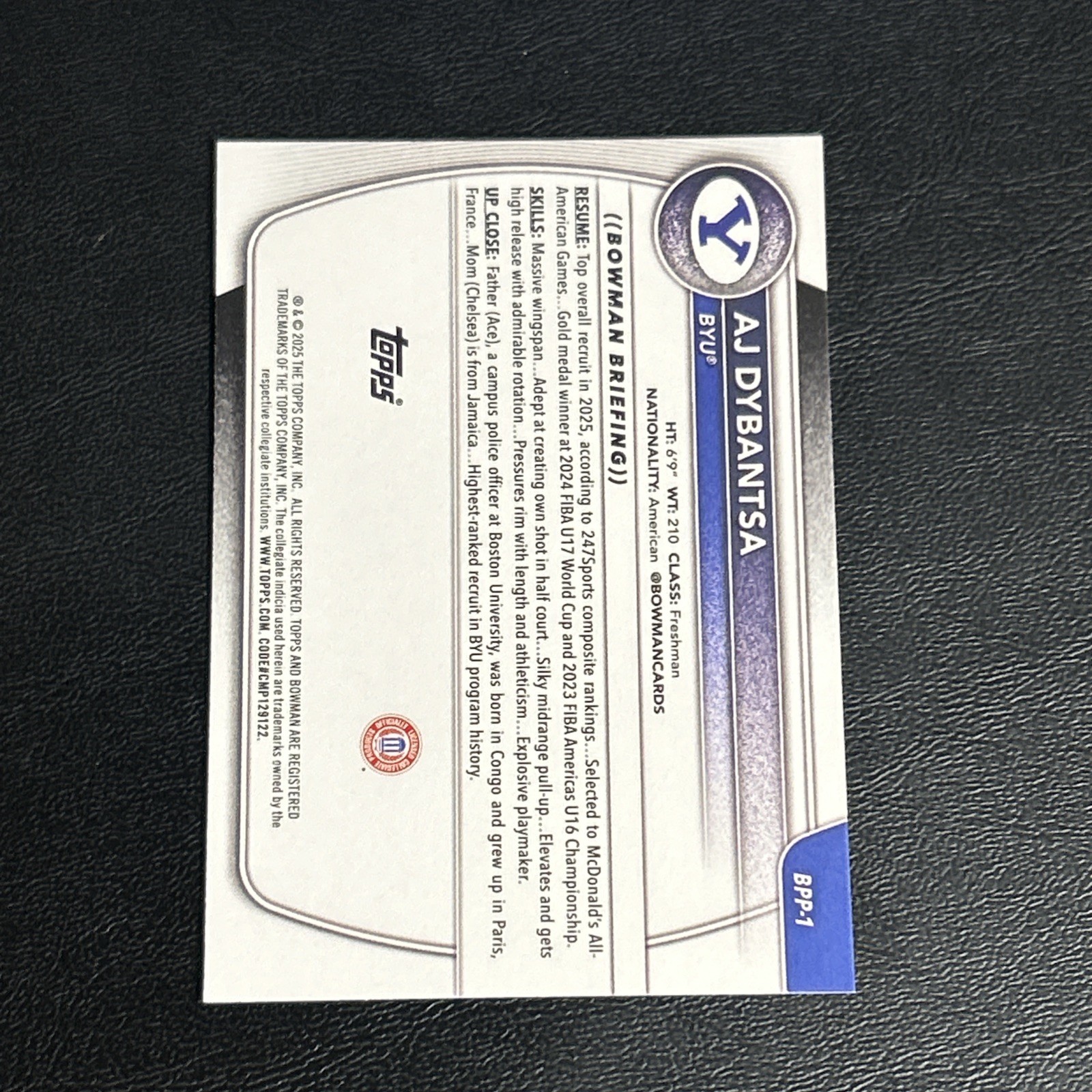 2025-26 Bowman 1st AJ Dybantsa BYU #BPP-1
