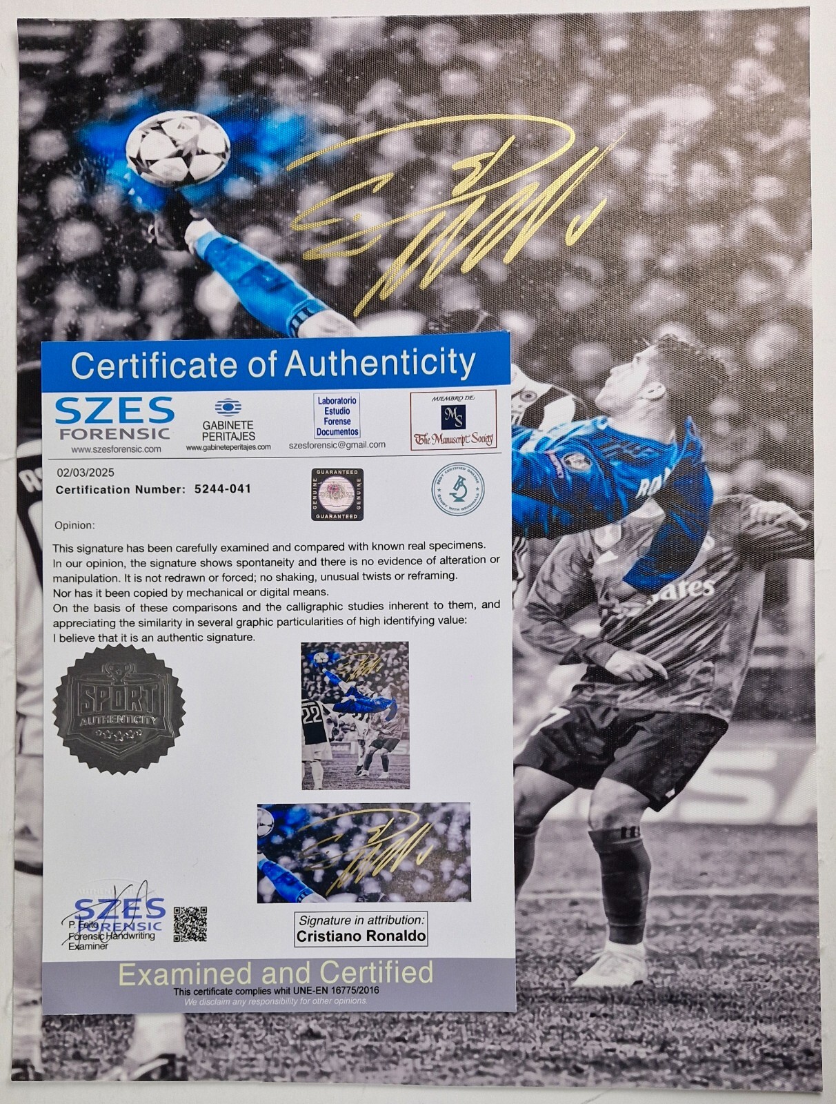 Cristiano Ronaldo autographed canvas Hand Signed FRAMED w/COA Free shipping