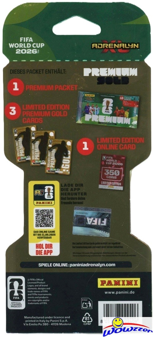 2026 Panini Adrenalyn XL WORLD CUP Soccer PREMIUM GOLD BLISTER-Booster+3 GOLD LE