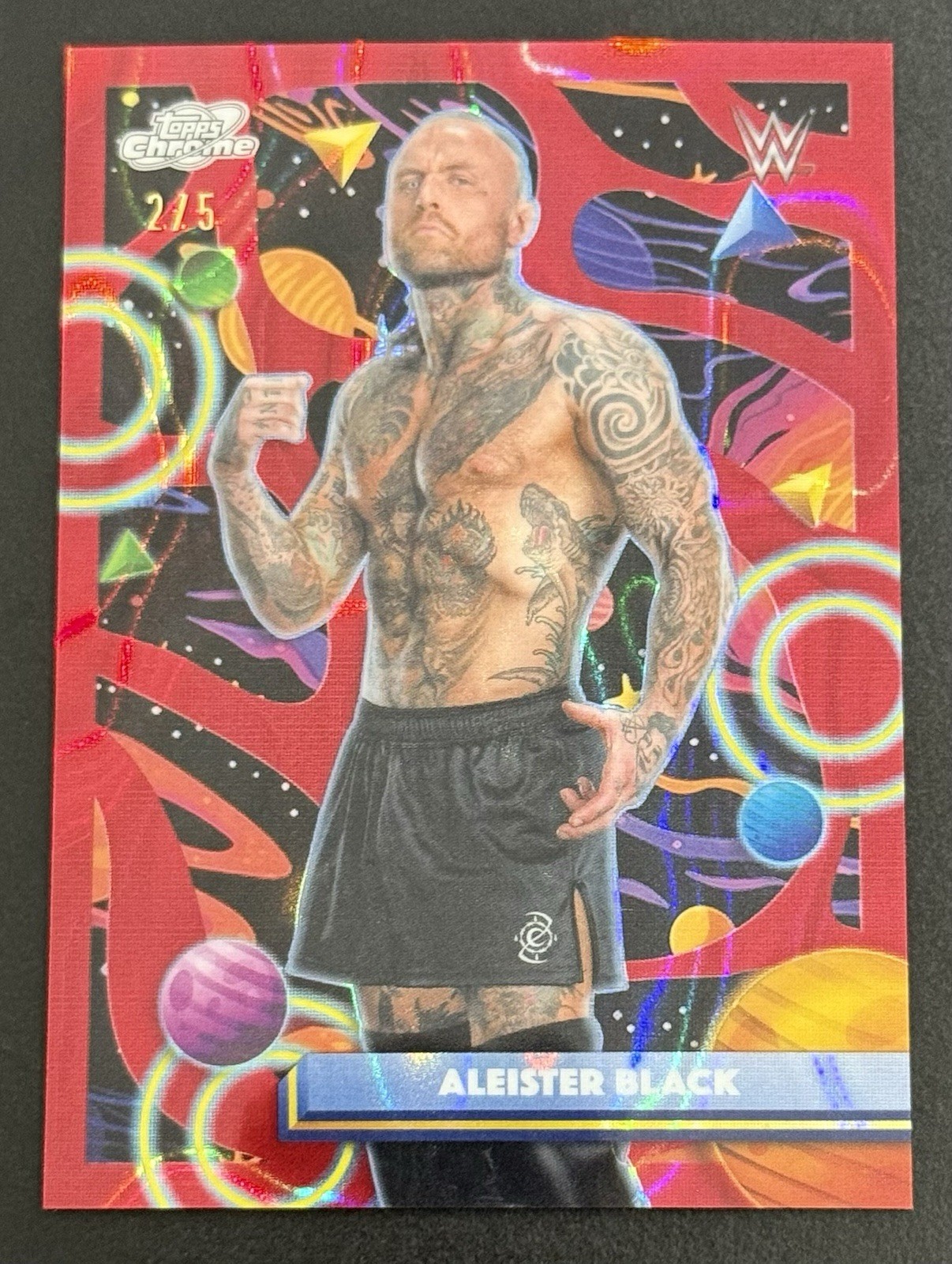 2026 Topps Chrome Cosmic WWE Aleister Black #182 Red Flare Refractor #’d 2/5