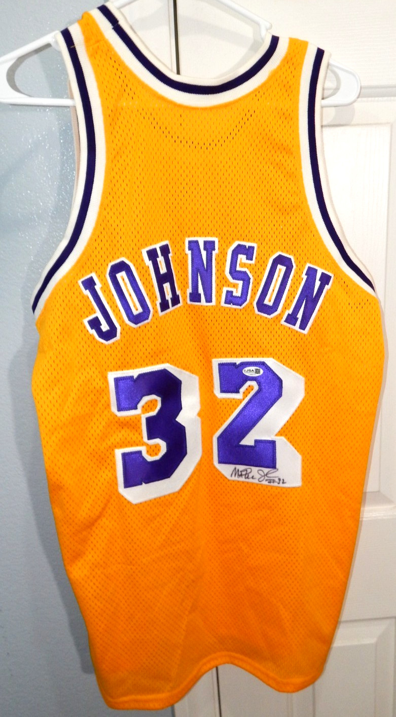 EARVIN MAGIC JOHNSON NBA Signed Autographed #32 LA Lakers Gold Jersey JSA COA