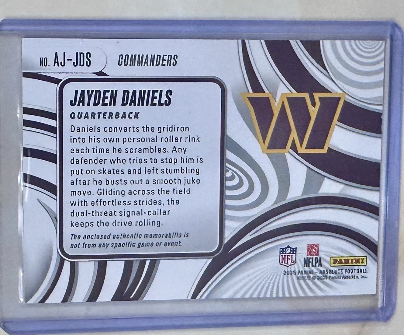 2025 Panini Absolute Materials Jayden Daniels #AJ-JDS WSH Commanders Mem Card