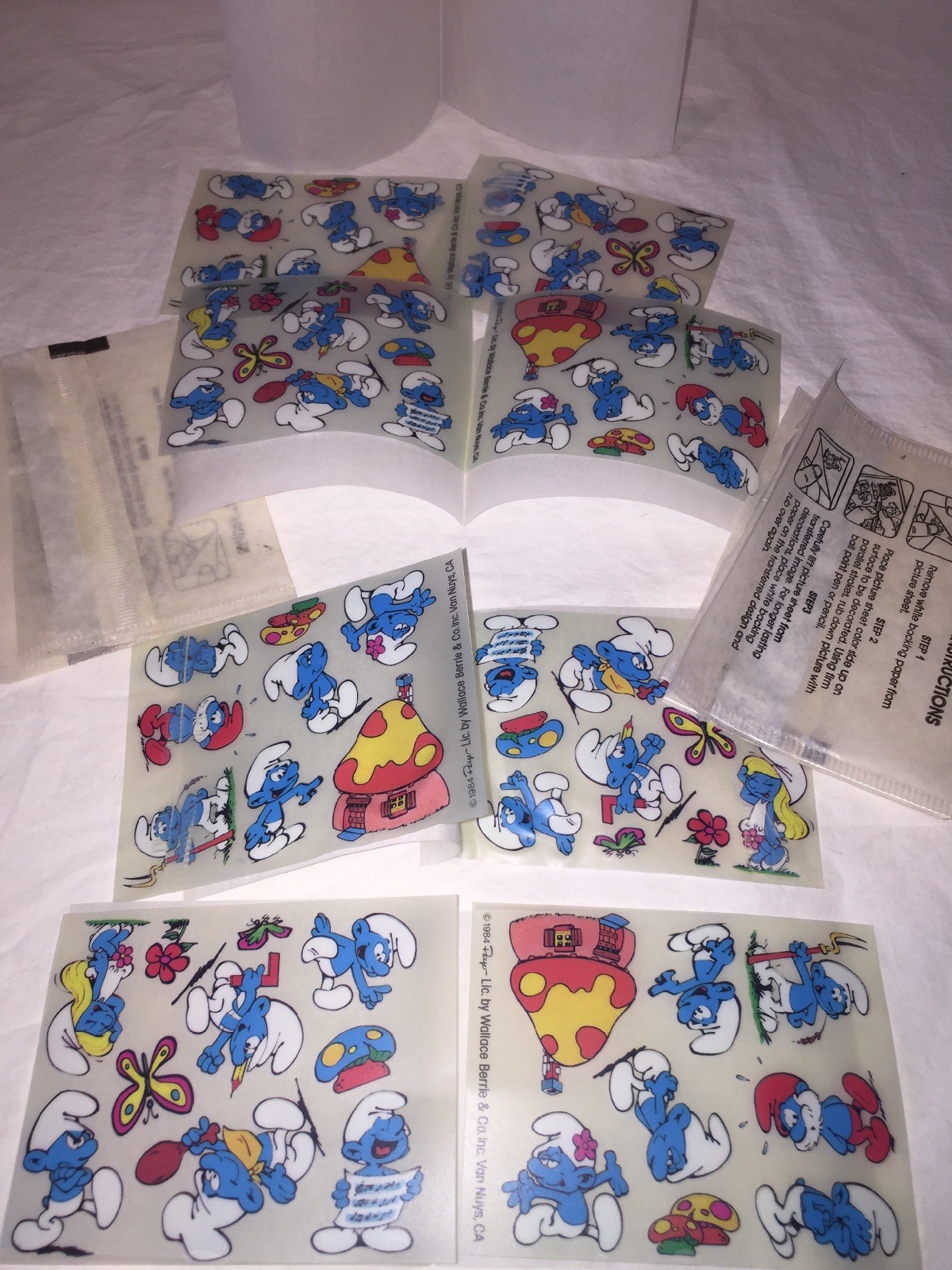 Vintage collectible 1984 Smurf Rub On Transfers Of 8 Sheets! New