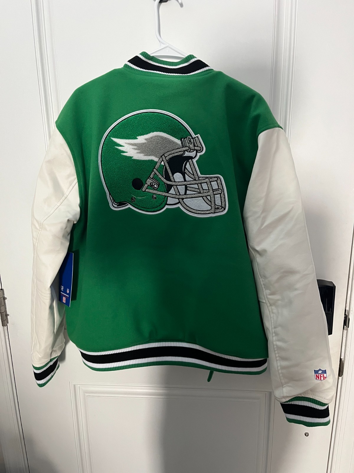 Philadelphia Eagles Kelly Green Retro Embroidered Varsity Jacket Leather Wool