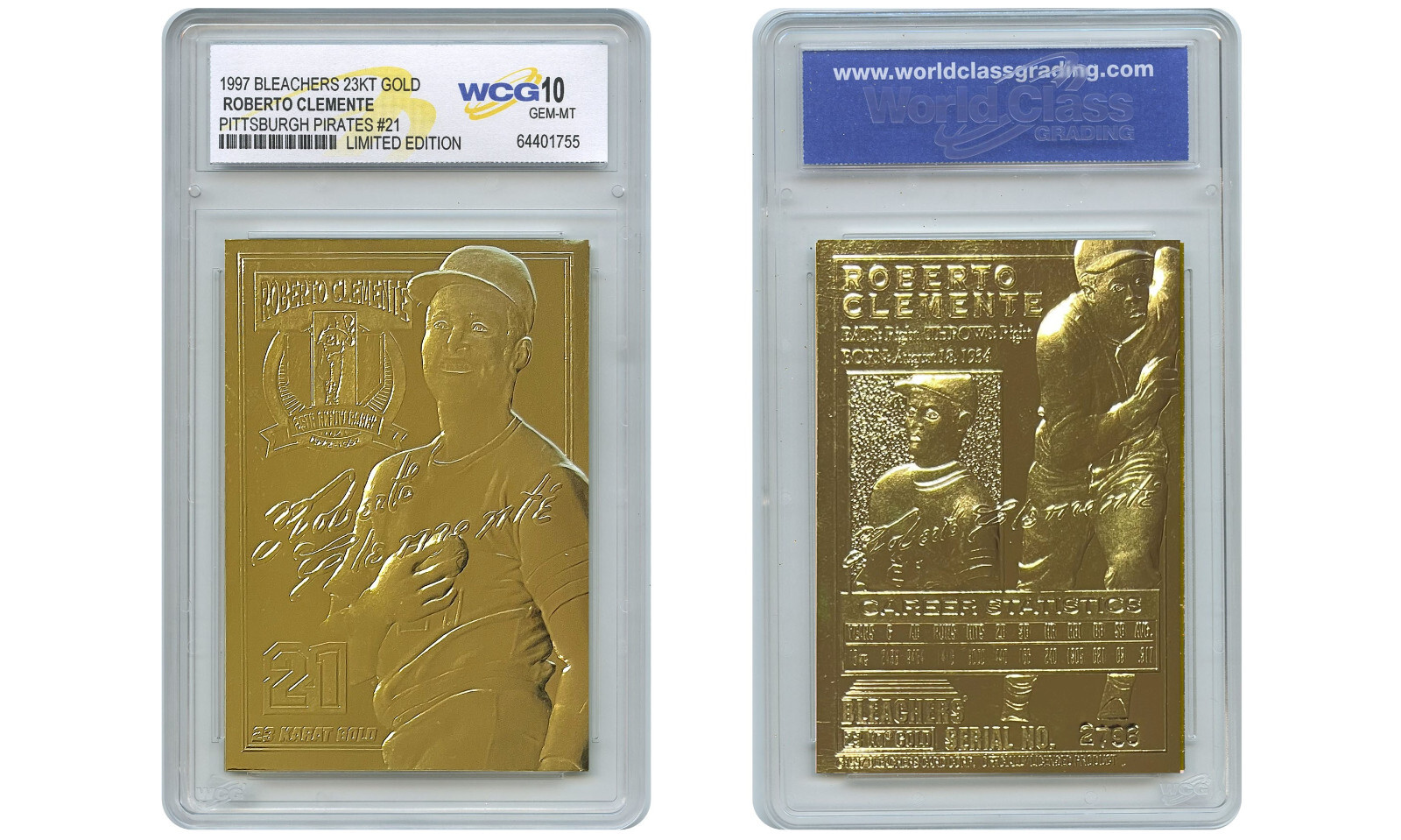 ROBERTO CLEMENTE 1997 Bleachers 23K Gold Card Pittsburgh Pirates #21 GEM MINT 10