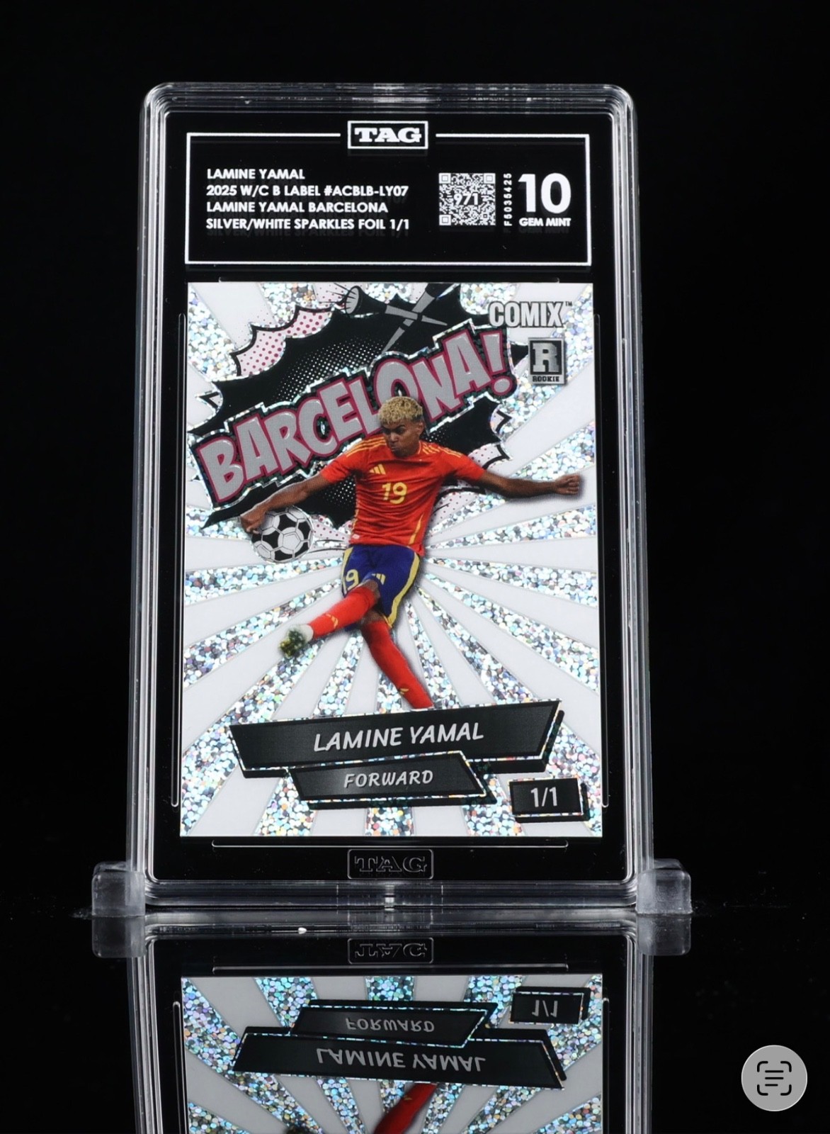 2025 Wild Card Black Label Lamine Yamal Silver/White Sparkles 1/1 TAG 10 GM MNT