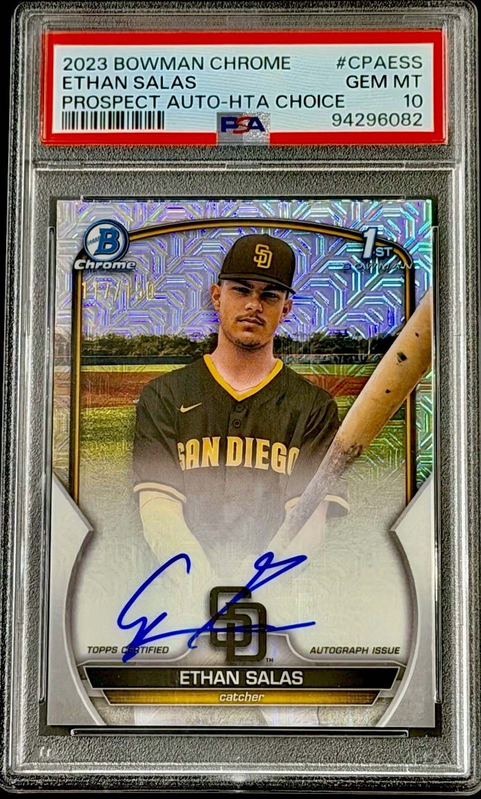2023 Bowman Chrome Ethan Salas 1st Auto HTA Choice Mojo Refractor /150 PSA 10