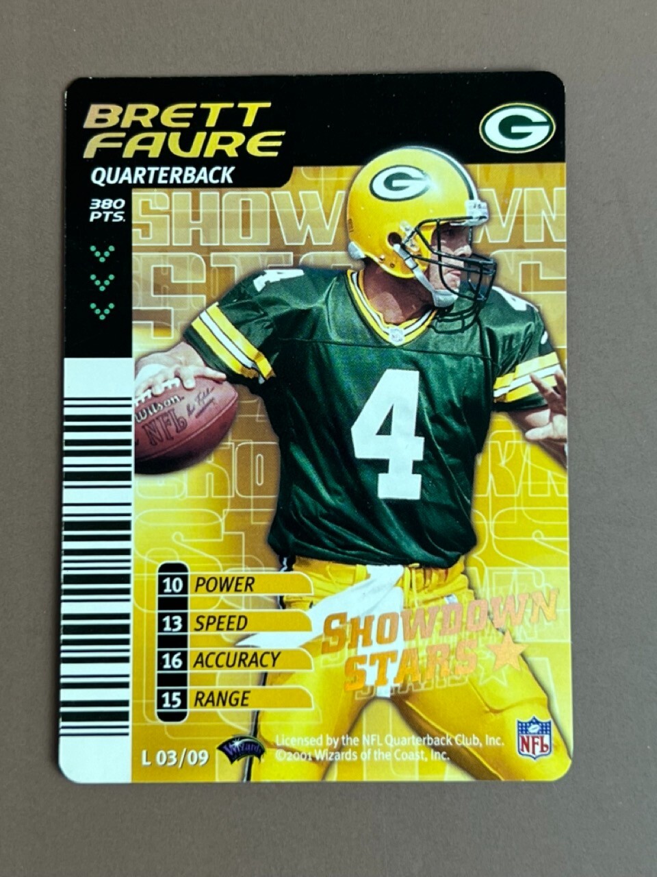 NFL SHOWDOWN 2002 BRETT FAVRE STARS LEAGUE PROMO CARD #L03 WIZARDS OF THE COAST!