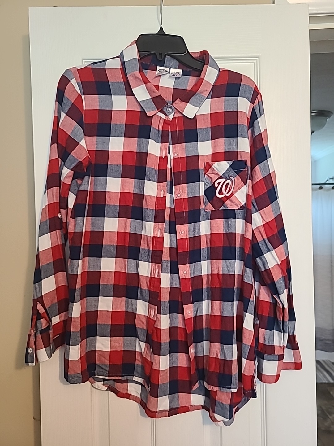 Washington Nationals MLB Button Up Flannel Shirt Size Large Adult with Pocket