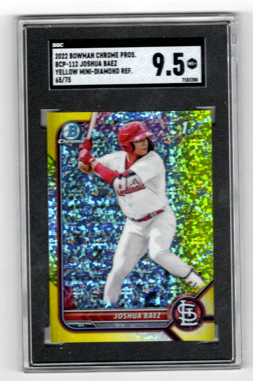 JOSHUA BAEZ 2022 BOWMAN CHROME 1ST YELLOW MINI DIAMOND REFRACTOR /75 SGC 9.5