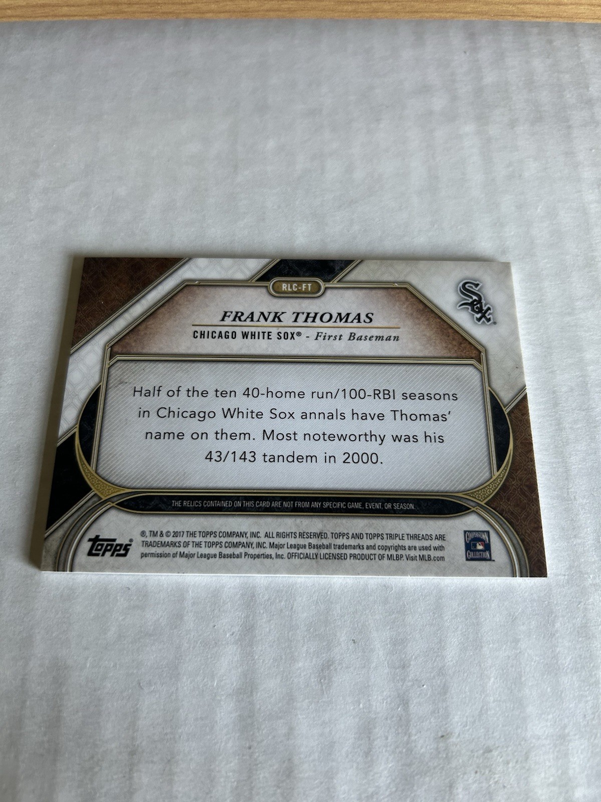 2017 Topps Triple Threads Frank Thomas Legend Jersey /18