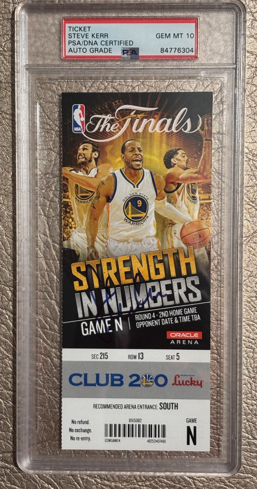 STEVE KERR AUTO GOLDEN STATE WARRIORS 2015 NBA FINALS TICKET PSA DNA 10 GEM MT