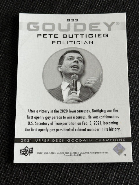 Pete Buttigieg 2021 Upper Deck Goodwin Champions Goudey Black Gold #G33 /249